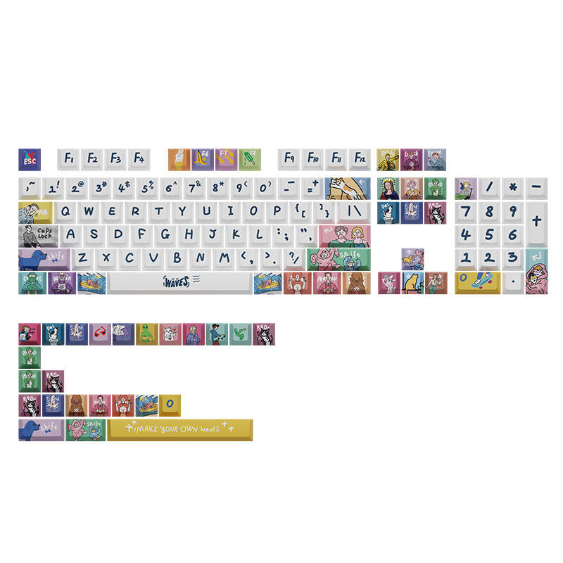 Waves 104+24 Cherry Profile Keycap Set Cherry MX PBT Dye-subbed for Mechanical Gaming Keyboard